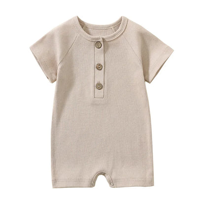 Infant Baby Romper, Lightweight Ribbed Knit Short Sleeve Jumpsuit Pajamas for Boys and Girls