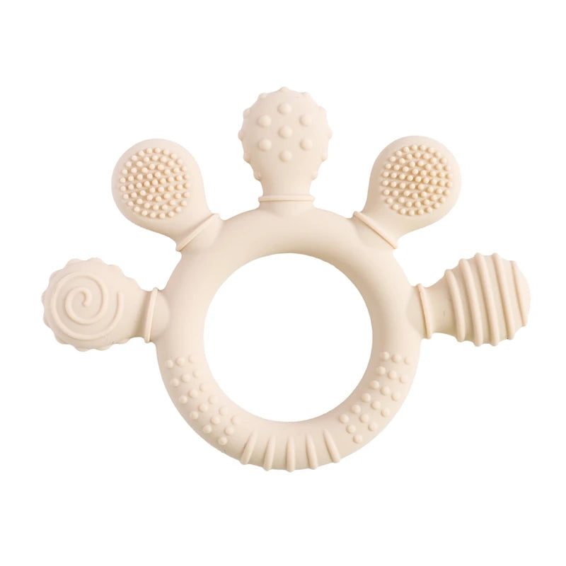 BPA Free Silicone Teether Food Grade Baby 0-12 Toys Teething Rattle Sensory Toys for Toddlers Silicone Hand Bell Soothing Toys