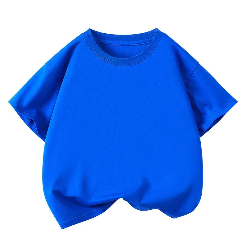 Girls Boys Short Sleeve T Shirts Kids Pure Cotton Summer Oversized Tops Children Teens Solid Casual Crewneck Basic Tees 3-14Y