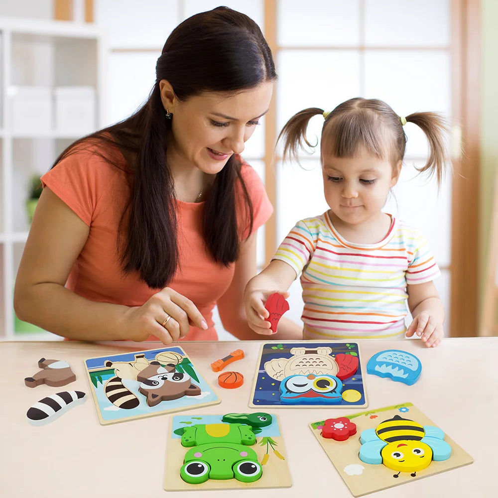 8 Pack Animal Wooden Puzzles Toys For Toddlers Boys Girls, Learning Educational Preschool
