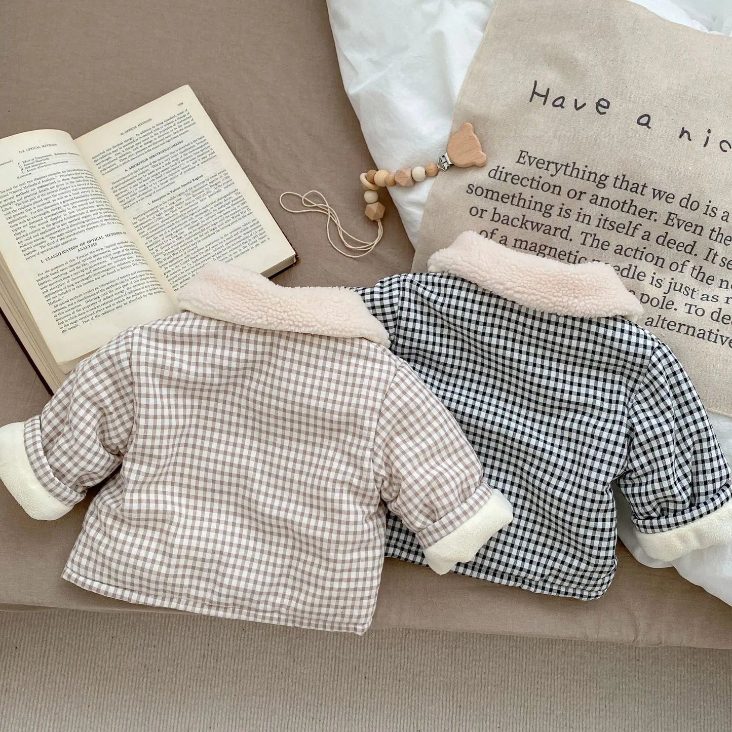 3712D Baby Coat Winter Plaid Cotton Padded Boy's Coat 0-3Year Girl's Warm Cotton Jacket Tops