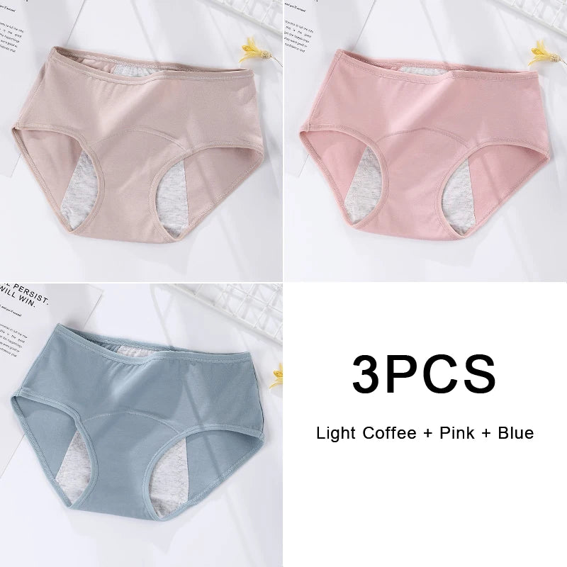 3PCS/set Women's menstrual briefs large flow postpartum water absorption leakproof pure cotton