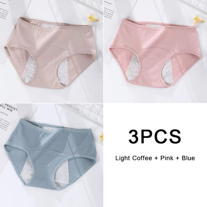 3PCS/set Women's menstrual briefs large flow postpartum water absorption leakproof pure cotton