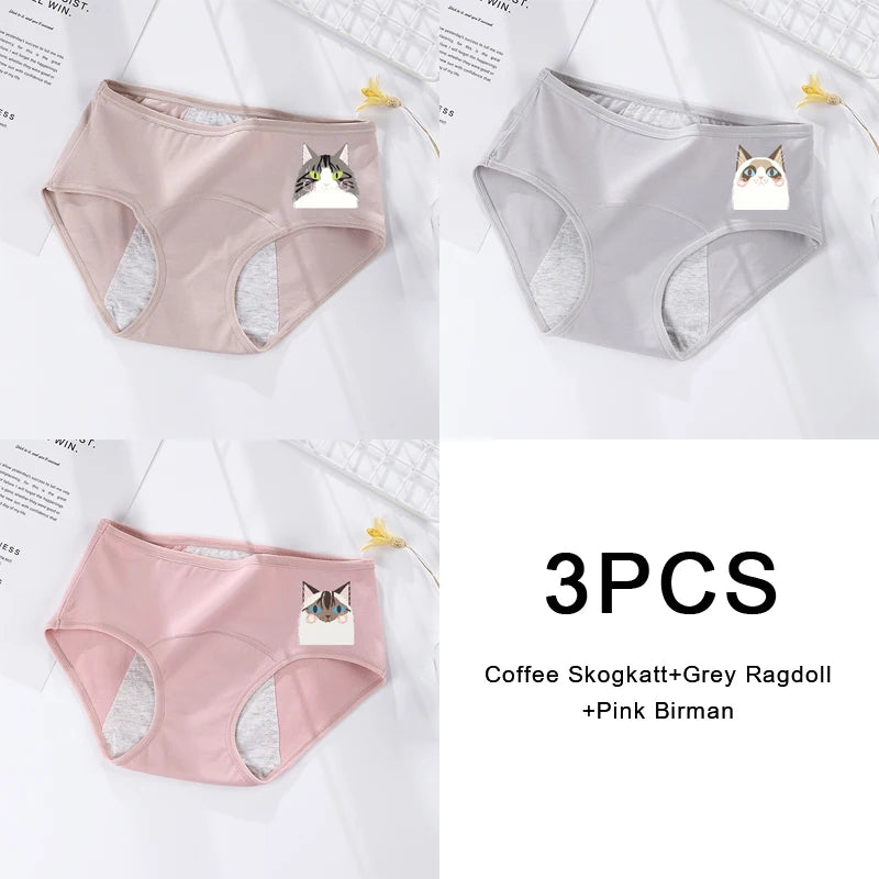 3PCS/set Women's menstrual briefs large flow postpartum water absorption leakproof pure cotton