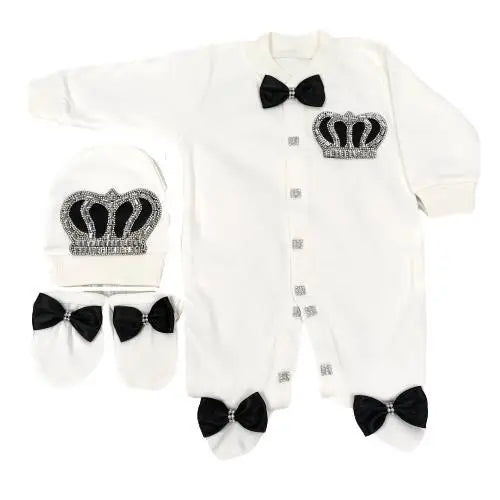 Baby Prince Welcome Home 3pcs Crown Layette Hospital Exit Newborn Outfits Swaddle Set Hello World I'm new Cotton