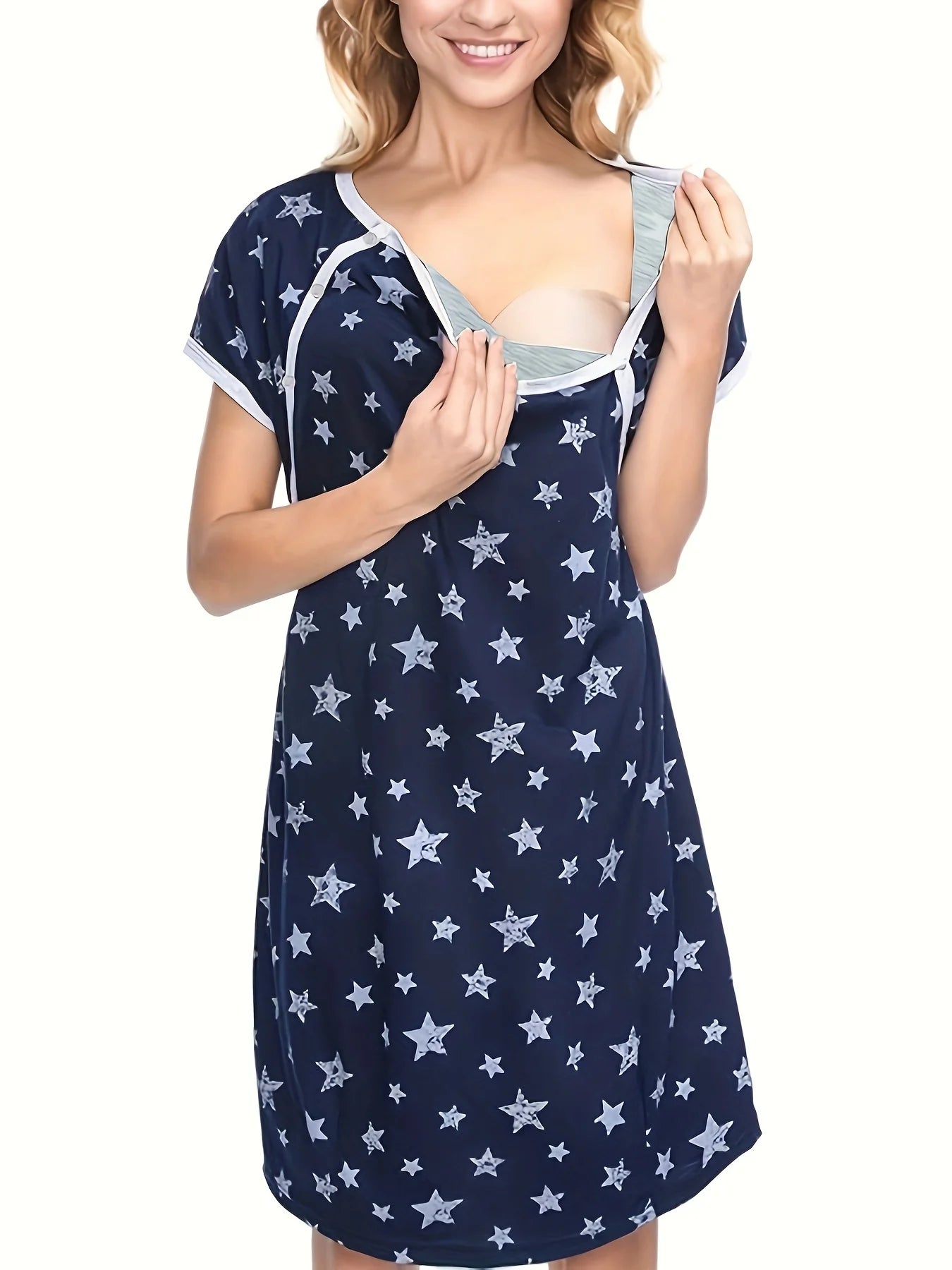 Maternity Sleepwear Women 3 in 1 Delivery/Labor/Nursing Nightgown Short Sleeve Breastfeeding Maternity Pajamas