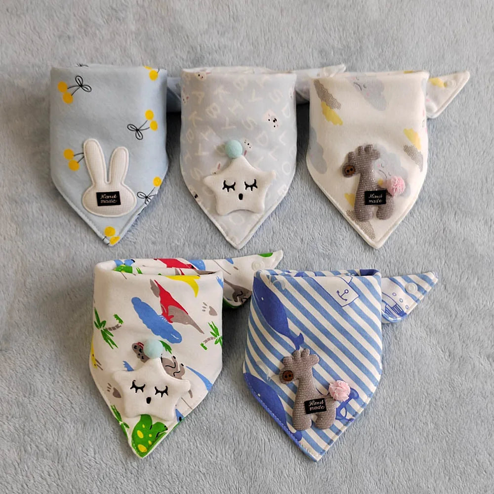 5Pcs/Set Newborn Baby Bibs Feeding Drool Bibs Cute Snap Button Soft Triangle Towel Cotton Baby Bibs