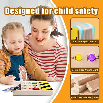 Montessori Busy Board Baby Sensory Toys Wooden LED Light Switch Control Board Toys Children Travel Activities Delight Games Toys