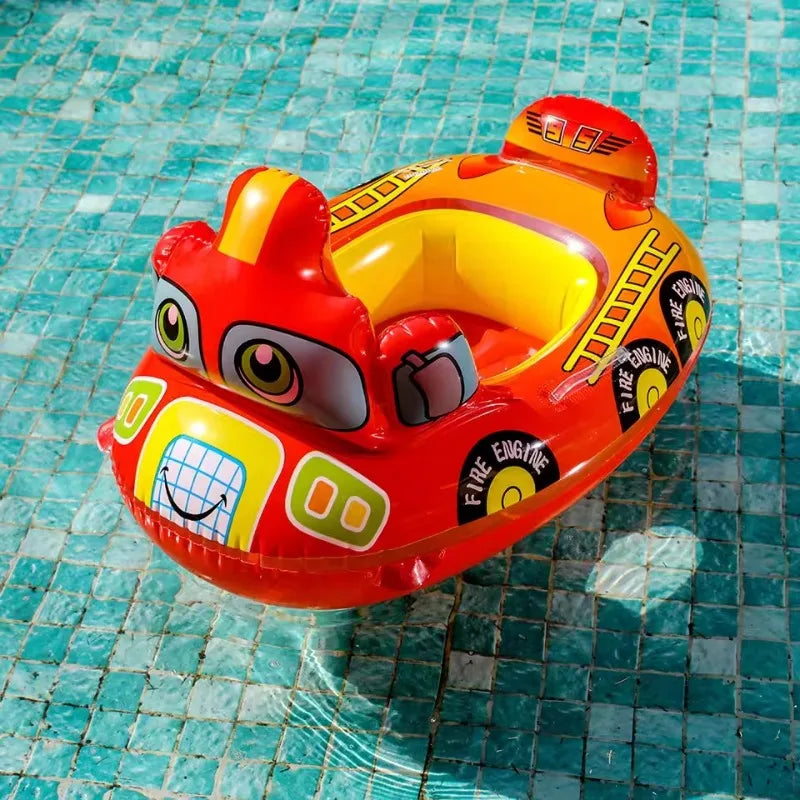Inflatable Water Toys Cartoon Police Car Baby Swimming Float Seat Boat Summer Outdoor Pool Swim Ring Inflatable Water Equipment
