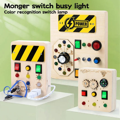 Montessori Busy Board Baby Sensory Toys Wooden LED Light Switch Control Board Toys Children Travel Activities Delight Games Toys