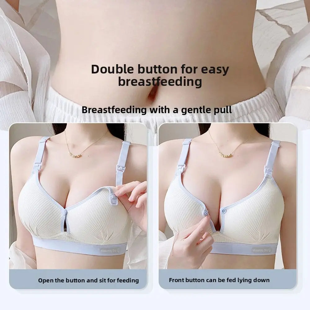 Durable Double Buckle Nursing Bra Push-up Breathable Pregnancy Bralette Pure Cotton Soft Maternity Bra for Breastfeeding