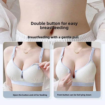 Durable Double Buckle Nursing Bra Push-up Breathable Pregnancy Bralette Pure Cotton Soft Maternity Bra for Breastfeeding