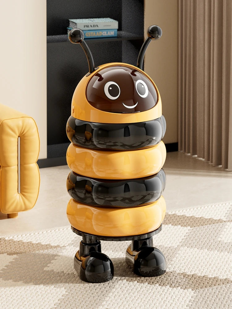 1pc Wastepaper basket, tall-legged bin, charming bee design, no-bend-over feature, large capacity with lid