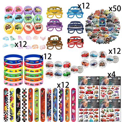 Lightning McQueen Cars Kids Party Favor Glasses Slap Bracelets Stamps Keychains Straws Badges Stickers Birthday Decorations Set