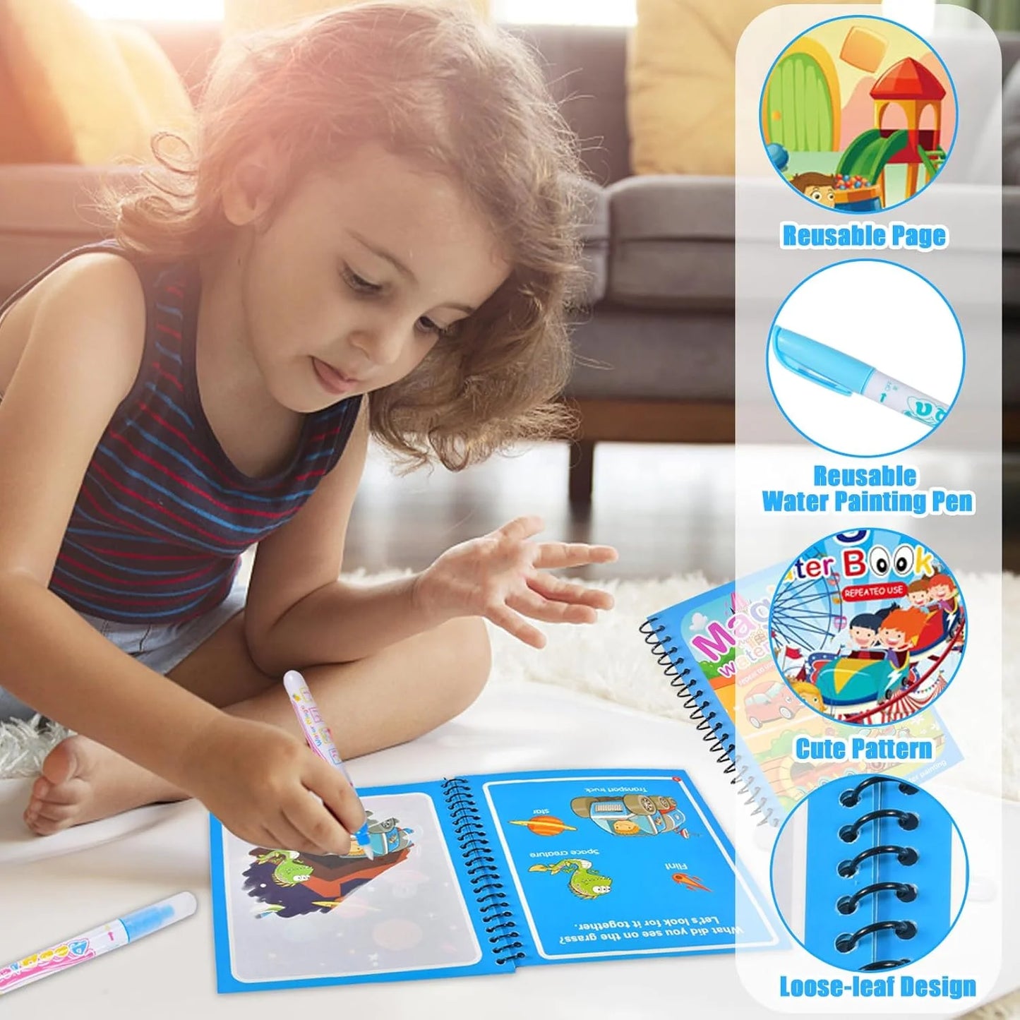 1pcs Kids Graffiti Picture Book with Refillable Water Pen Magic Water Painting Sensory Early Education Puzzle Drawing Toy