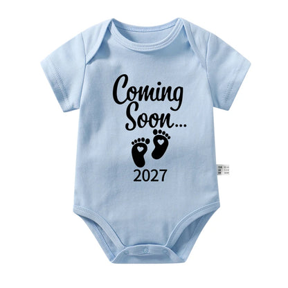 New Baby Coming Soon 2027 Announcement Newborn Baby Bodysuits Rompers Funny Boys Girls Outfits Body Pregnancy Reveal Clothes