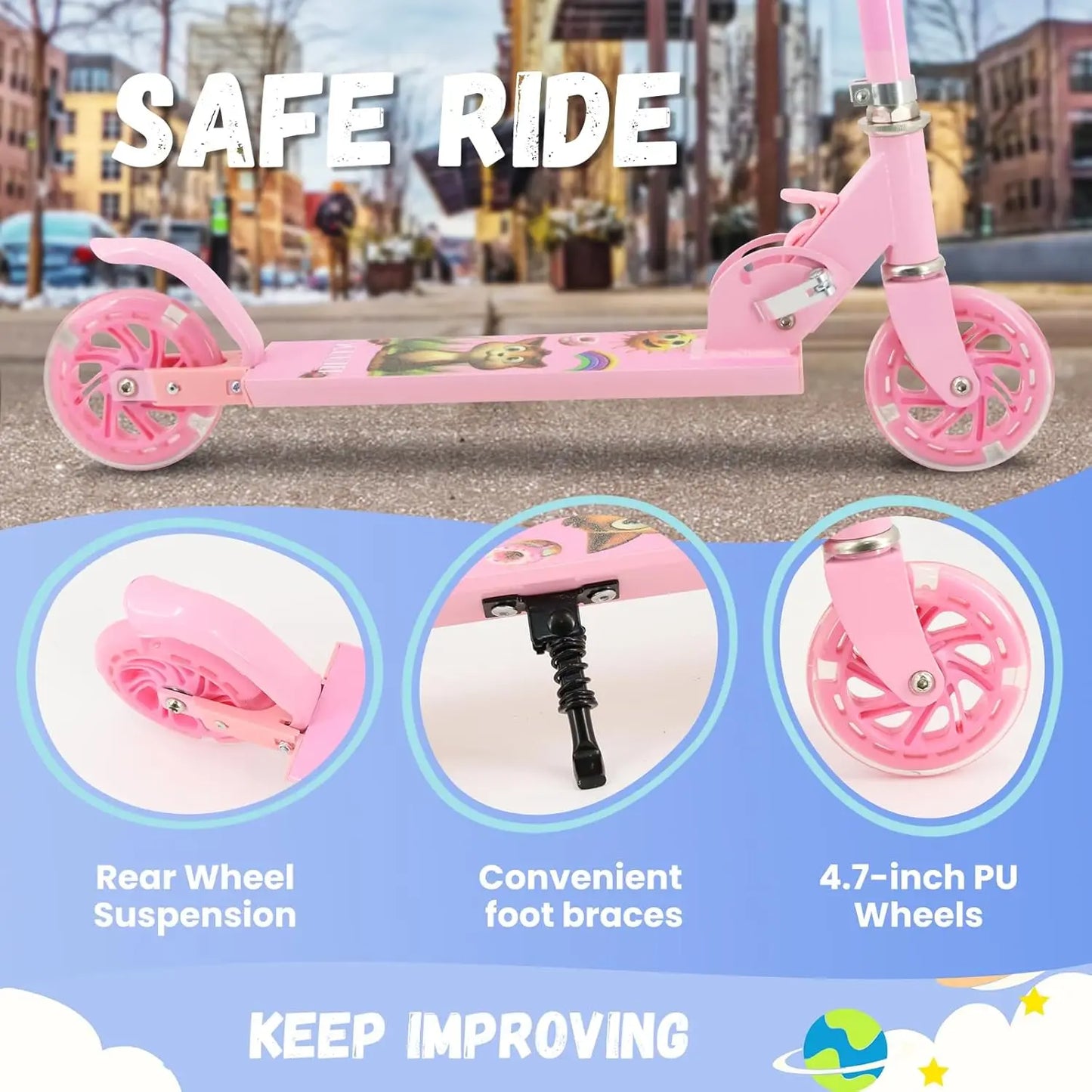 Scooter Toys for Kids Ages 6-12/3-5, Christmas Birthday Gifts for Girls Boys, Easy Folding Kids Scooter with 3 Levels Adjustable