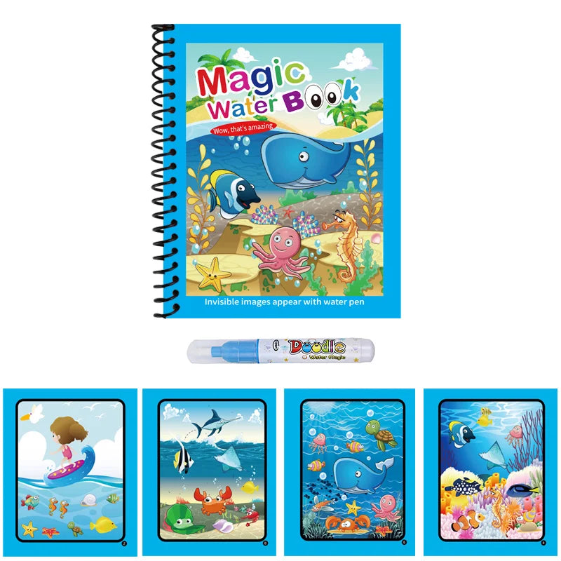 1pcs Kids Graffiti Picture Book with Refillable Water Pen Magic Water Painting Sensory Early Education Puzzle Drawing Toy