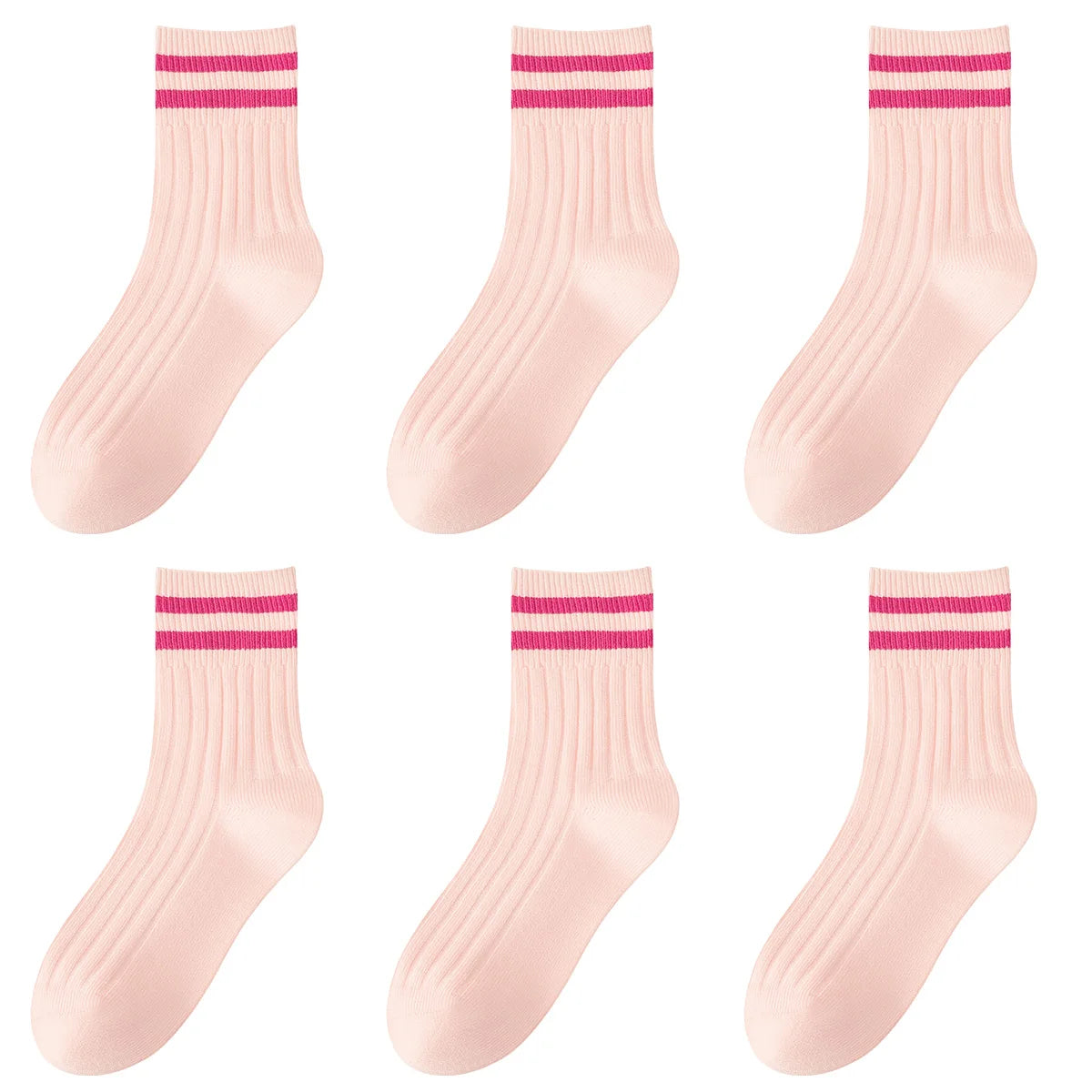 Kids Boys Girls Cotton Socks - Seamless Double Needle Ribbed 2-Stripe, All Season School Home Sports Socks