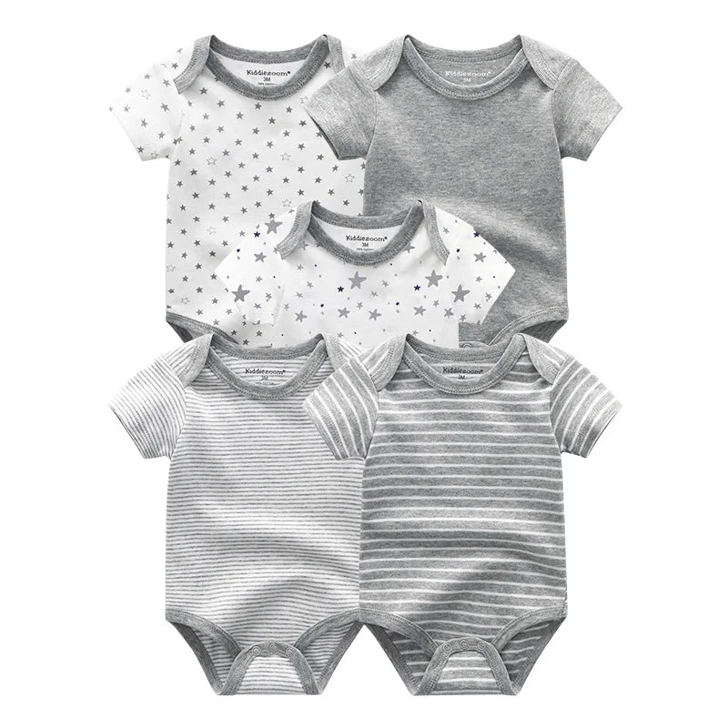 5-Piece Newborn Baby Bodysuit Set, Unisex Cotton Sleeveless Rompers with Cartoon and Solid Color Designs for Boys and Girls