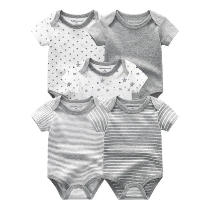 5-Piece Newborn Baby Bodysuit Set, Unisex Cotton Sleeveless Rompers with Cartoon and Solid Color Designs for Boys and Girls
