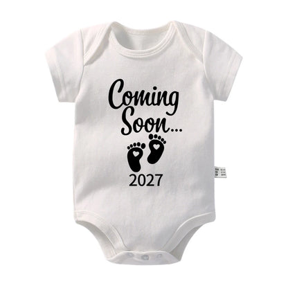 New Baby Coming Soon 2027 Announcement Newborn Baby Bodysuits Rompers Funny Boys Girls Outfits Body Pregnancy Reveal Clothes