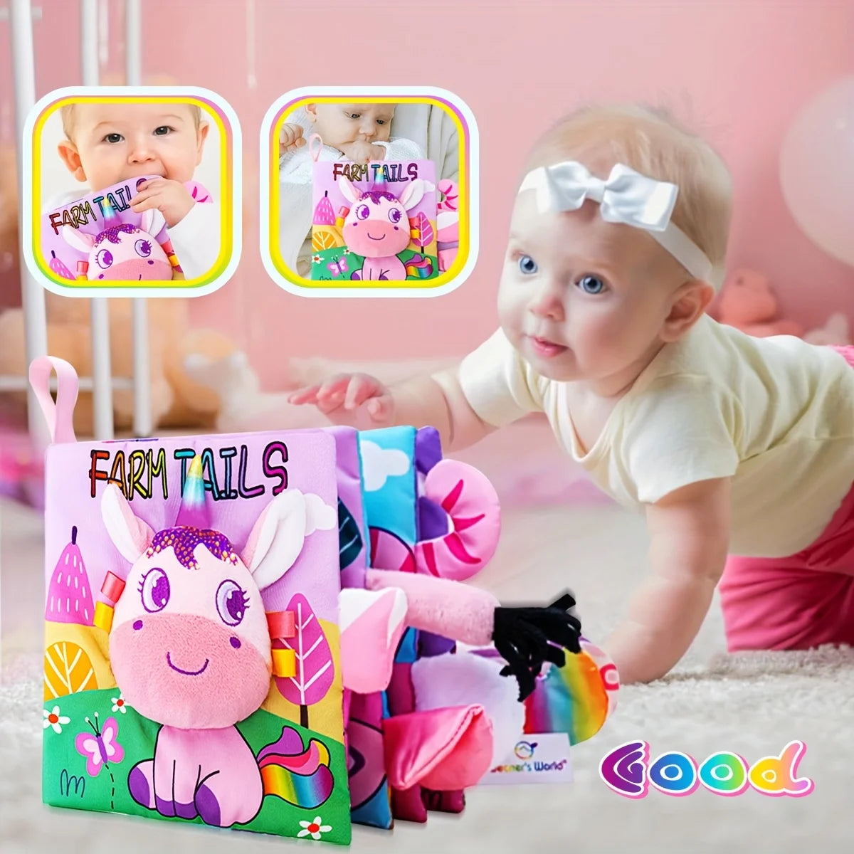 Unicorn Tail Cloth Book, Enlightenment Cloth Book, Early Education Touch Cognitive Toy, Interactive Children's Books, Children's