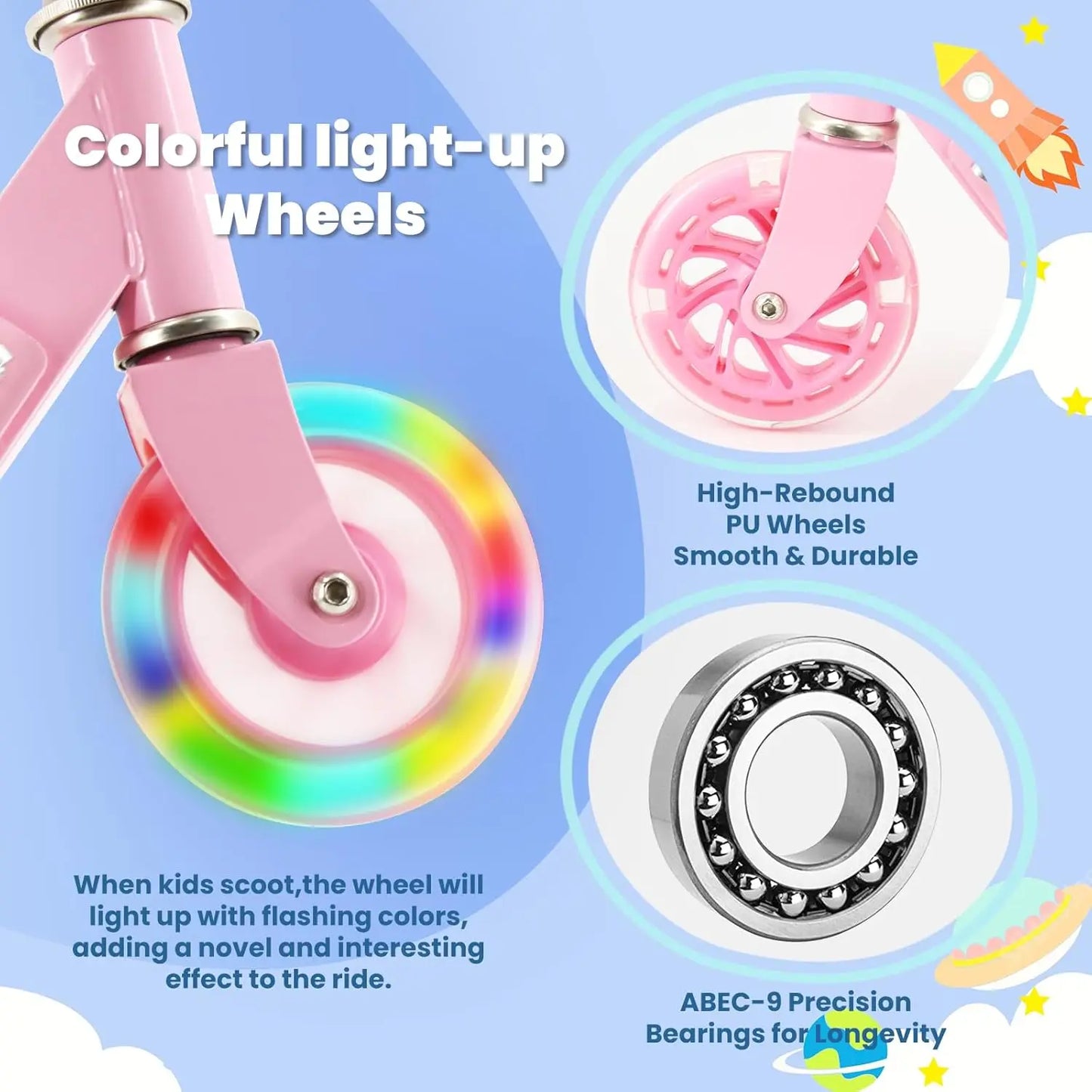 Scooter Toys for Kids Ages 6-12/3-5, Christmas Birthday Gifts for Girls Boys, Easy Folding Kids Scooter with 3 Levels Adjustable