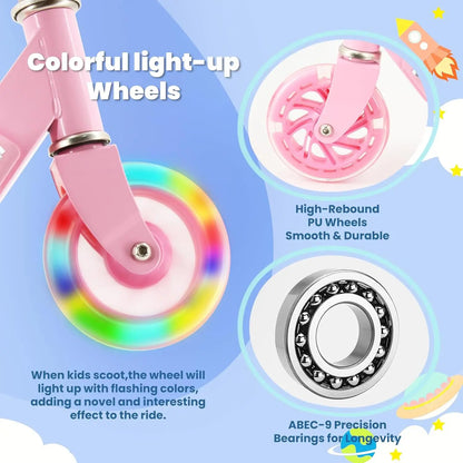Scooter Toys for Kids Ages 6-12/3-5, Christmas Birthday Gifts for Girls Boys, Easy Folding Kids Scooter with 3 Levels Adjustable