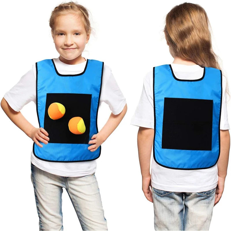 Children Sticky Ball Vest Toy with 5Balls Adhesive Outdoor Sports Physical Exercise Game Props Parent-child Interaction TMZ