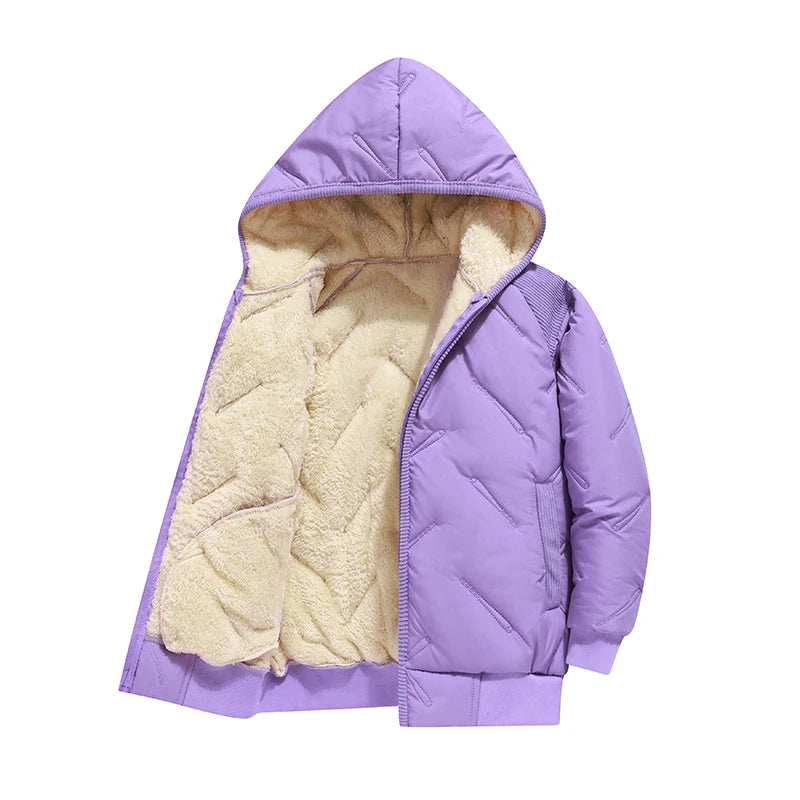 Winter Keep Warm Boys Girl Jacket Lined With Velvet Thick Cotton Padded Hooded Coat Kids Children Out The Cold Outerwear