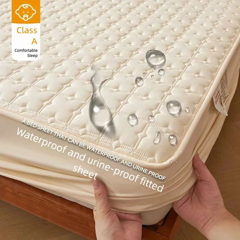Fitted bed Sheet Waterproof Quilted Mattress Protector Breathable Mattress Cover Anti-mite Anti-bacterial No Pillowcase