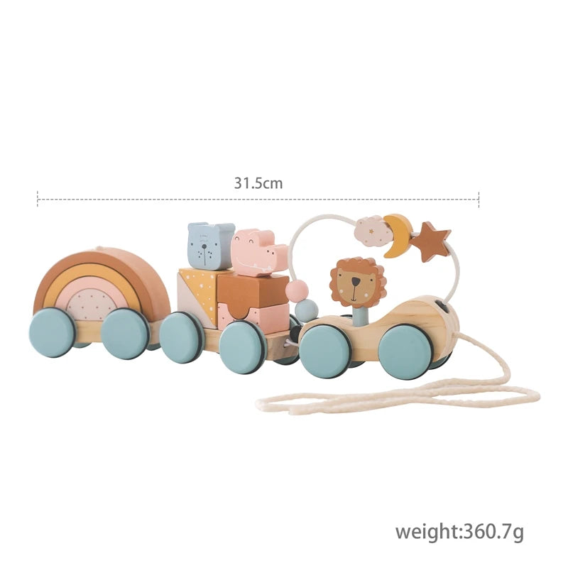 Baby Montessori Toys Wooden Train Educational Rainbow Blocks Trolley Baby Learning Toys