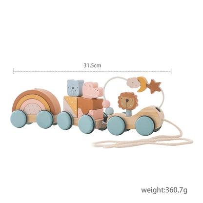 Baby Montessori Toys Wooden Train Educational Rainbow Blocks Trolley Baby Learning Toys