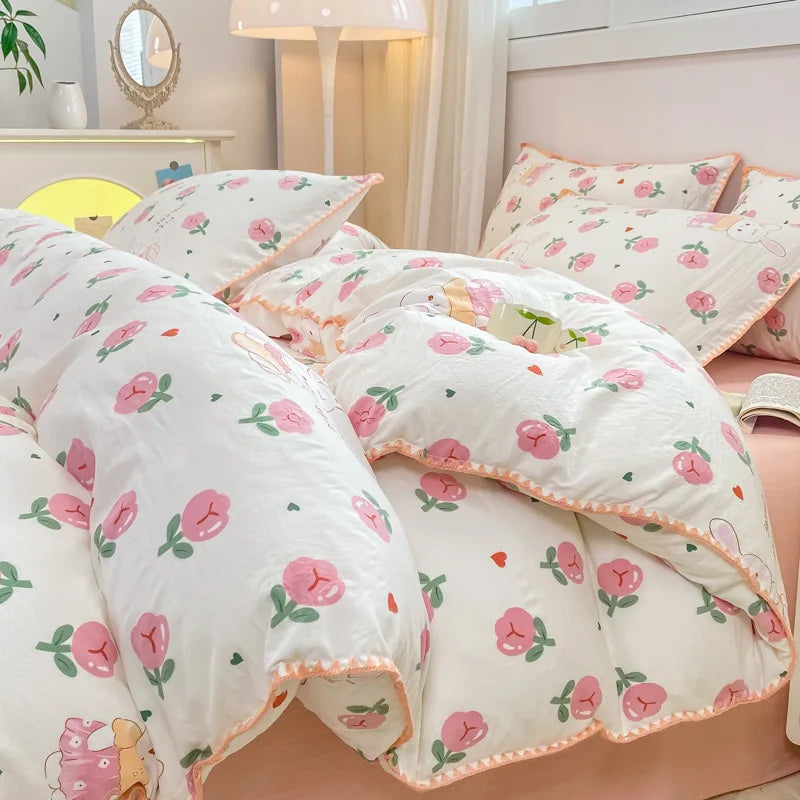 Soft Cotton Crib Bedding Set Kid Baby Nursery Decor 3PCS Baby Cartoon Bear Bedding Set for Newborns