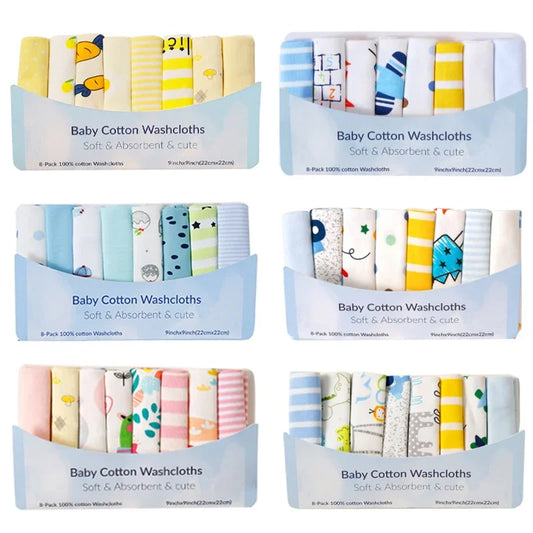 5–8 Piece Cotton Baby Towel Set, Soft Saliva Towels, Nursing Cloths, Washcloths for Newborn Boys and Girls