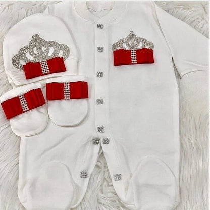 Baby Prince Welcome Home 3pcs Crown Layette Hospital Exit Newborn Outfits Swaddle Set Hello World I'm new Cotton