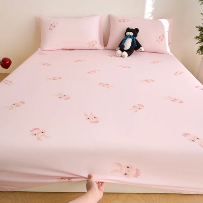 Ice Silk Bed Sheet Set Summer Breathable Cooling Fitted Sheet Pillowcase Cool Feel Single Double Mattress Cover,Can Custom Sizes