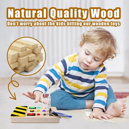 Montessori Busy Board Baby Sensory Toys Wooden LED Light Switch Control Board Toys Children Travel Activities Delight Games Toys