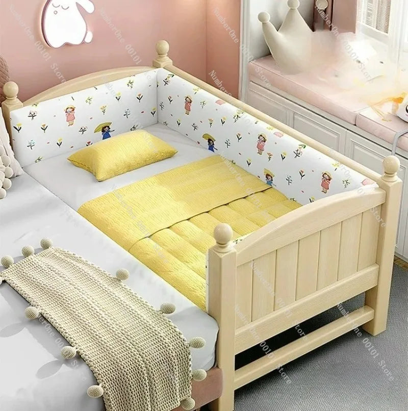Baby Flat Bed, Adjustable Solid Wood Children's Crib