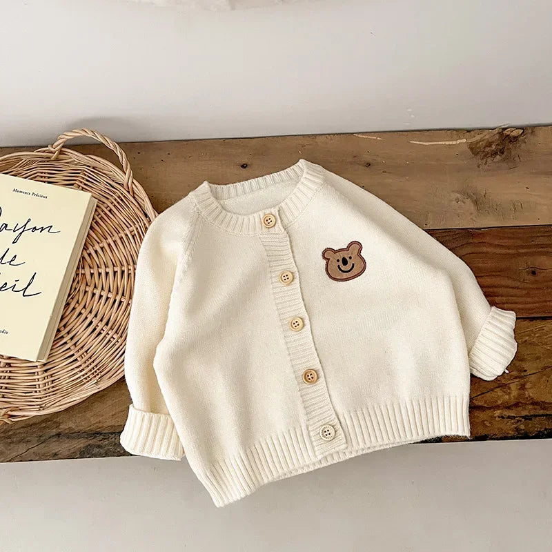 Cute Bear Knit Baby Coat Children's Knitted Cardigan Long Sleeved Top