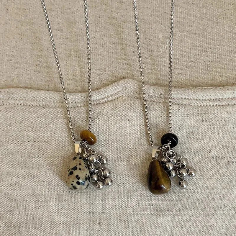 Irregular Tiger Eye Stone Pendant Necklace for Women, Fashion Long Chain Gift for Party, Aesthetic Jewelry Accessories