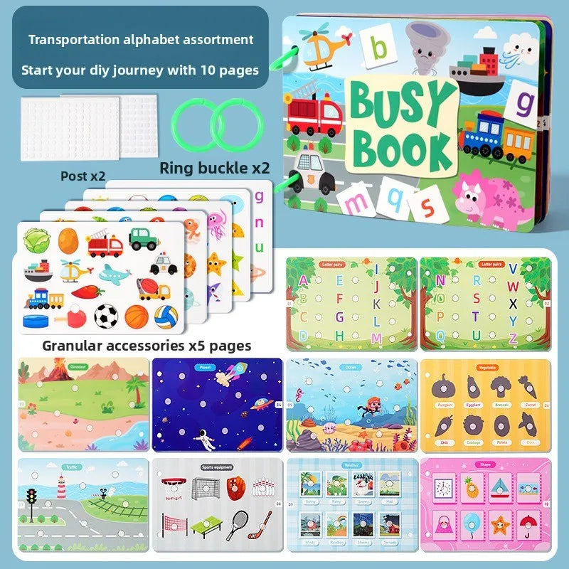 Interactive Book Enhancing Recognition Numbers, English Letters, Fruits, Animals Weather Reusable Stickers Activity Books