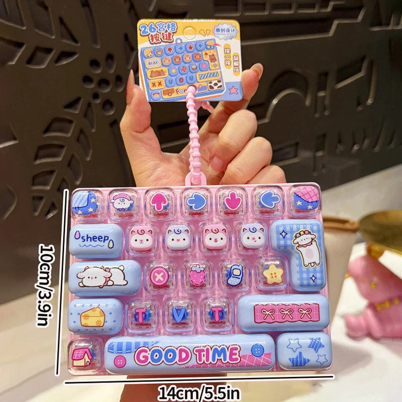 26-keycap Keyboard Keychain Button Clicker Decompression Toy Cartoon Anti Stress Keyboard Keychains Pendant Fidget Toys Gifts