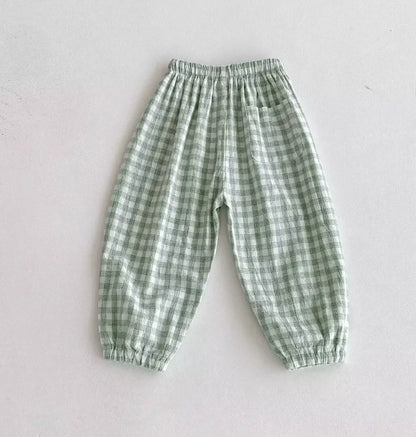 Spring Summer Boys Striped Loose Pants Baby Girl Vintage Casual Linen Cotton Harlan Pants Kids Lace-up Pant Children Clothing