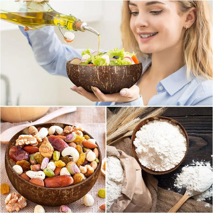Polished Coconut Bowls and Wooden Spoon Sets Natural Coconut Salad Smoothie Bowls for Kitchen Women Gifts Decoration