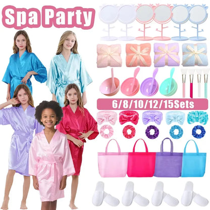 6-15Pcs Spa Party Robes for Girls Supplies Favors Kids Gowns Robe Soft Spa Headband Sleepover Birthday Party