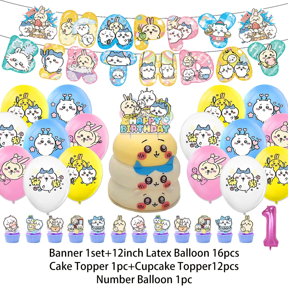 Cartoon Chiikawa Hachiware Usagi Birthday Party Decoration Background Balloon Set Cake Topper Backdrop Baby Shower Kid Gift Prop