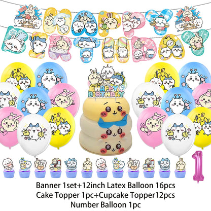 Cartoon Chiikawa Hachiware Usagi Birthday Party Decoration Background Balloon Set Cake Topper Backdrop Baby Shower Kid Gift Prop