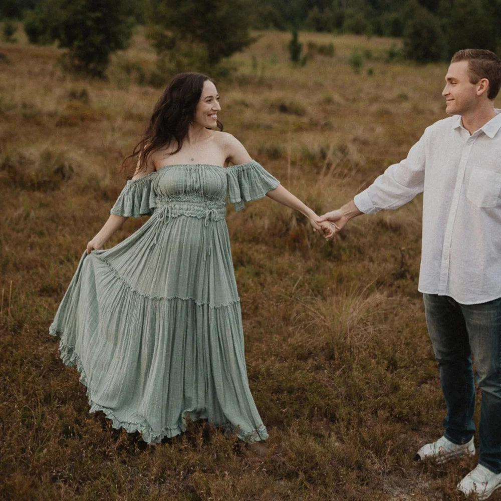 Photo Shooting Pregnancy Dress Comfortable Soft Linen-Cotton Set for Pregnant Women Photos Maternity Two-Piece Dress